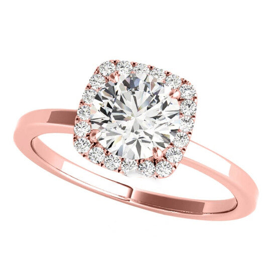 Original Maulijewels 1.15 Carat Moissanite & Halo Natural Diamond Engagement Ring In 14K Rose Gold