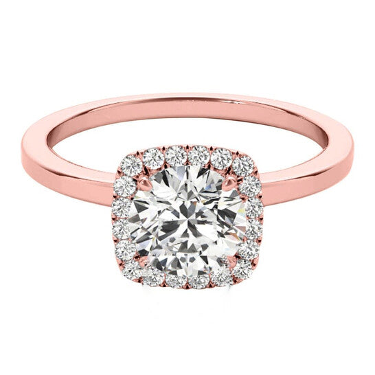 Original Maulijewels 1.15 Carat Moissanite & Halo Natural Diamond Engagement Ring In 14K Rose Gold