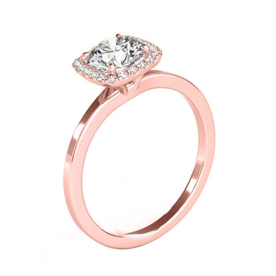 Original Maulijewels 1.15 Carat Moissanite & Halo Natural Diamond Engagement Ring In 14K Rose Gold