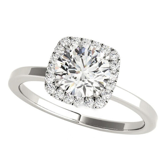 Original Maulijewels 1.15 Carat Moissanite & Halo Natural Diamond Engagement Ring In 14K White Gold