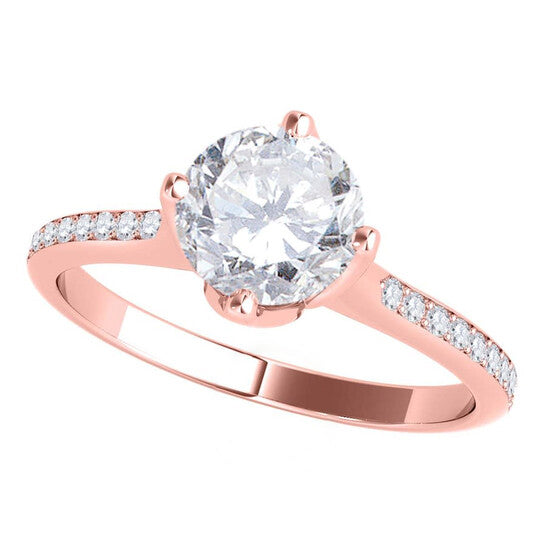 Original Maulijewels 1.15 Carat Natural Round White Diamond ( H-I/ I1-I2 ) Solitaire Engagement Ring In 14K Solid Rose Gold