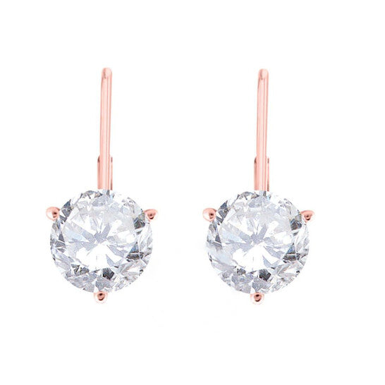 Original Maulijewels 1/2 Carat White Diamond ( H-I/ I1-I2 ) Women's Three Prong Set Martini Leverback Earrings In 14K Solid Rose Gold