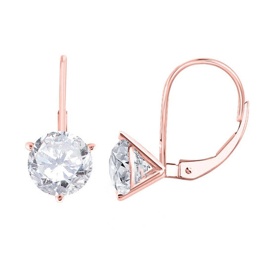 Original Maulijewels 1/2 Carat White Diamond ( H-I/ I1-I2 ) Women's Three Prong Set Martini Leverback Earrings In 14K Solid Rose Gold