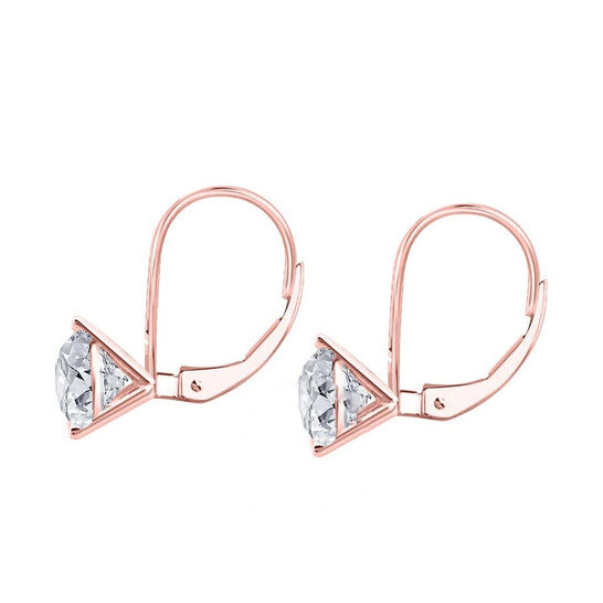 Original Maulijewels 1/2 Carat White Diamond ( H-I/ I1-I2 ) Women's Three Prong Set Martini Leverback Earrings In 14K Solid Rose Gold