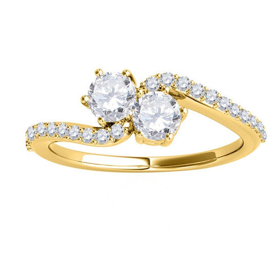 Original Maulijewels 1/2 Carat White Diamond Two Stone Women/ Girls Wedding Engagement Ring 14K Solid Yellow Gold