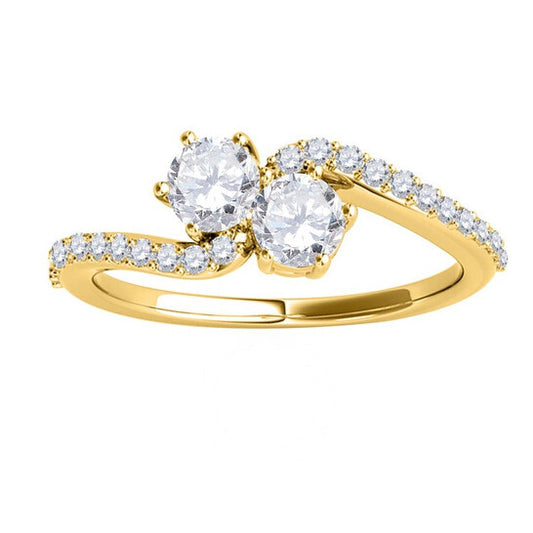 Original Maulijewels 1/2 Carat White Diamond Two Stone Women/ Girls Wedding Engagement Ring 14K Solid Yellow Gold