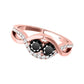 Original Maulijewels 1.25 Carat Black Two Stone & White Diamond Engagement Rings In 14K Solid Rose Gold