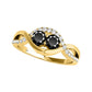 Original Maulijewels 1.25 Carat Black Two Stone & Yellow Diamond Engagement Rings In 14K Solid Yellow Gold