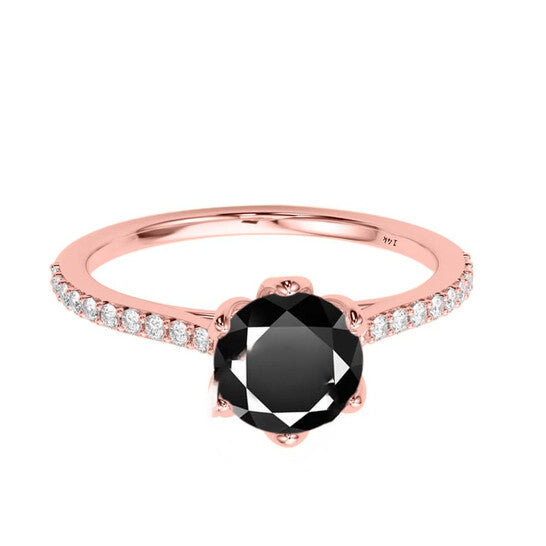 Original Maulijewels 1.25 Carat Black & White Diamond Engagement Rings In 14K Rose Gold