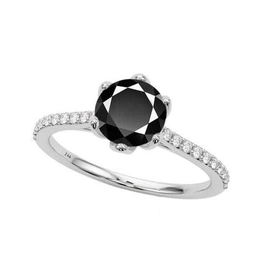 Original Maulijewels 1.25 Carat Black & White Diamond Engagement Rings In 14K White Gold