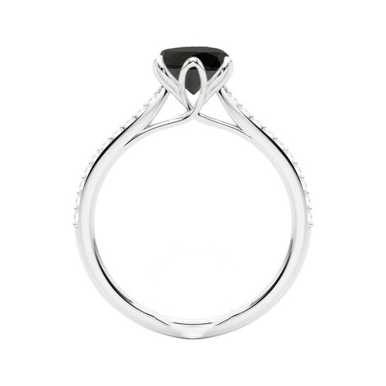 Original Maulijewels 1.25 Carat Black & White Diamond Engagement Rings In 14K White Gold