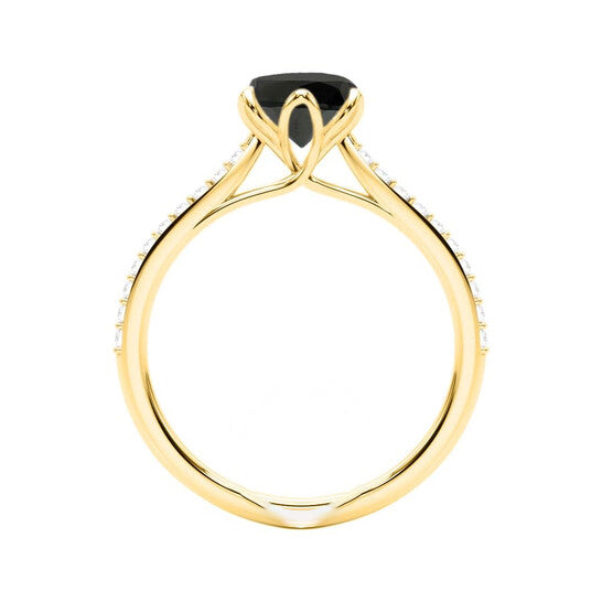 Original Maulijewels 1.25 Carat Black & White Diamond Engagement Rings In 14K Yellow Gold