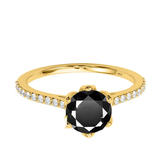 Original Maulijewels 1.25 Carat Black & White Diamond Engagement Rings In 14K Yellow Gold