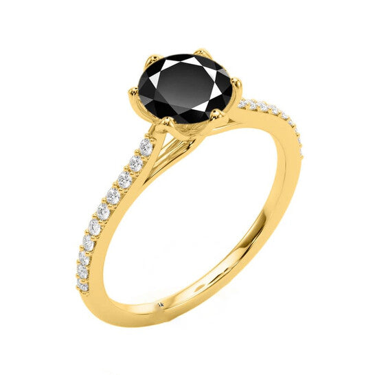 Original Maulijewels 1.25 Carat Black & White Diamond Engagement Rings In 14K Yellow Gold