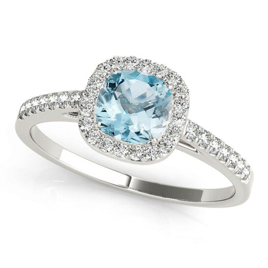 Original Maulijewels 1.25 Carat Cushion Cut Aquamarine And Diamond Bridal Set Ring in 10K White Gold