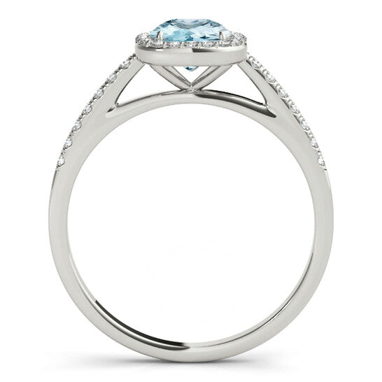 Original Maulijewels 1.25 Carat Cushion Cut Aquamarine And Diamond Bridal Set Ring in 10K White Gold