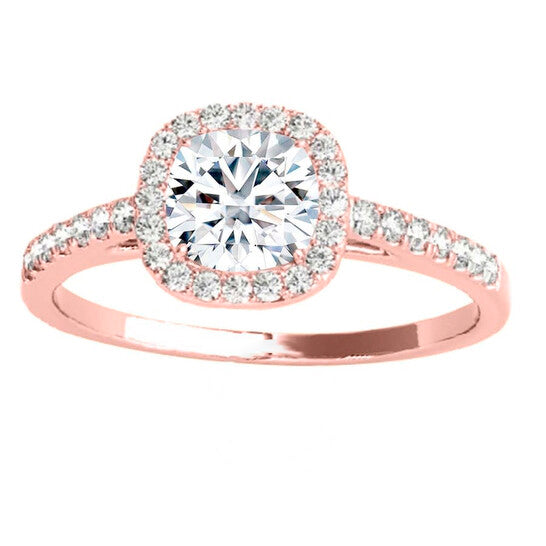 Original Maulijewels 1.25 Carat Cushion Cut Halo Diamond Moissanite Engagement Ring In 14K Rose Gold