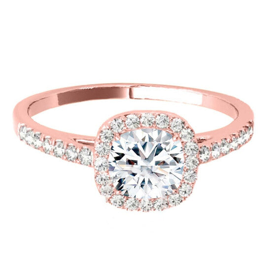 Original Maulijewels 1.25 Carat Cushion Cut Halo Diamond Moissanite Engagement Ring In 14K Rose Gold