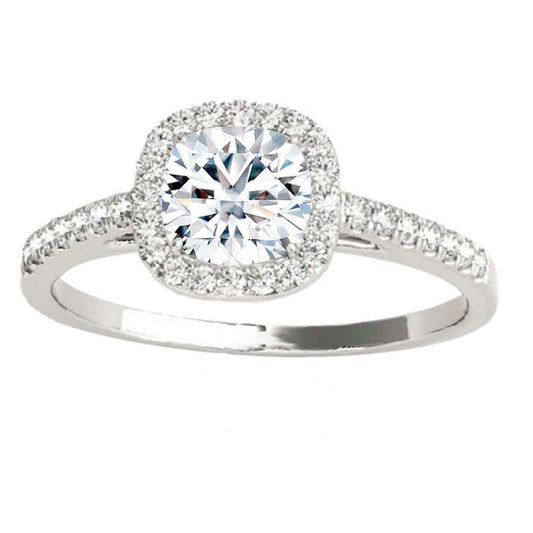 Original Maulijewels 1.25 Carat Cushion Cut Halo Diamond Moissanite Engagement Ring In 14K White Gold