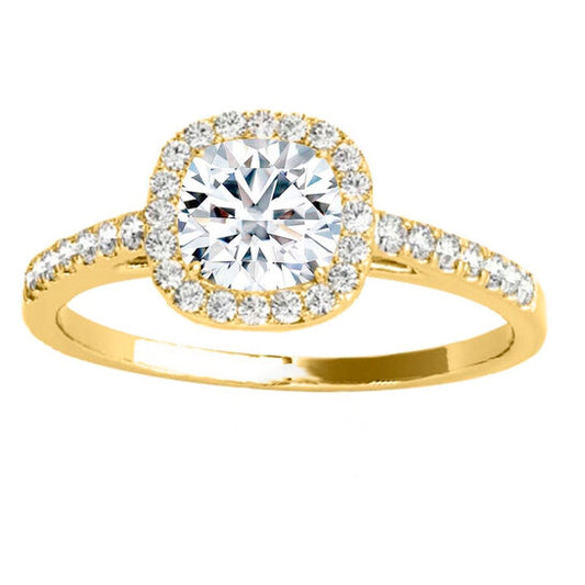 Original Maulijewels 1.25 Carat Cushion Cut Halo Diamond Moissanite Engagement Ring In 14K Yellow Gold