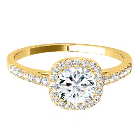 Original Maulijewels 1.25 Carat Cushion Cut Halo Diamond Moissanite Engagement Ring In 14K Yellow Gold