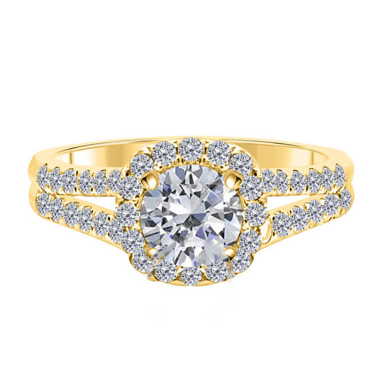 Original Maulijewels 1.25 Carat Cushion Halo Real White Diamond Engagement Wedding Ring In 14k Yellow Gold