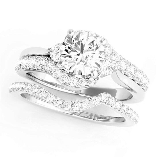 Original Maulijewels 1.25 Carat Halo Diamond Engagement Ring 14K White Gold Bridal Set