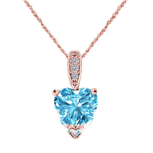 Original Maulijewels 1.25 Carat Heart Shape Blue Topaz Gemstone And White Diamond Pendant In 10k Rose Gold With 18" 10k Rose Gold Plated Sterling Silver Box Ch