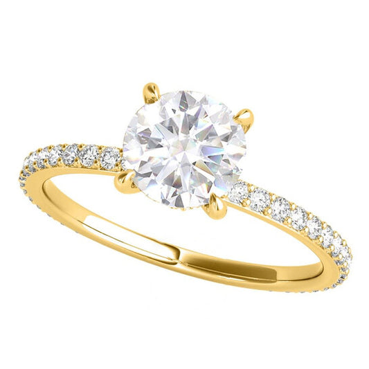 Original Maulijewels 1.35 Carat Diamond White Moissanite Engagement Rings For Women In 14K Solid Yellow Gold