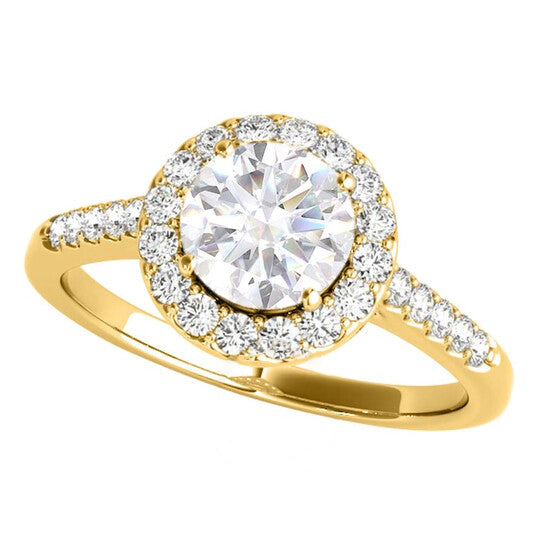 Original Maulijewels 1.40 Carat Halo Moissanite Diamond Engagement Rings For Women In 10K Solid Yellow Gold