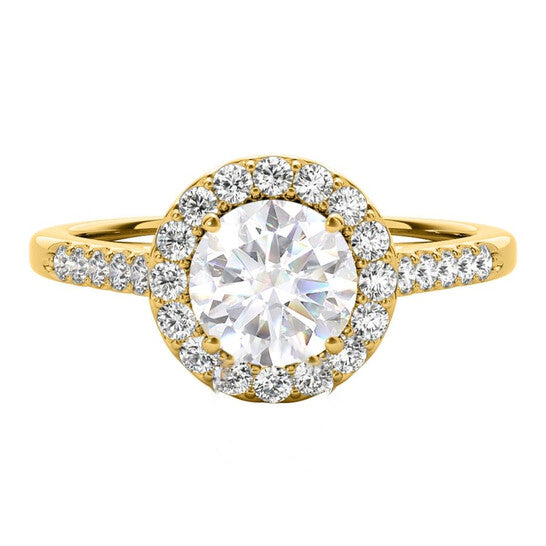 Original Maulijewels 1.40 Carat Halo Moissanite Diamond Engagement Rings For Women In 10K Solid Yellow Gold