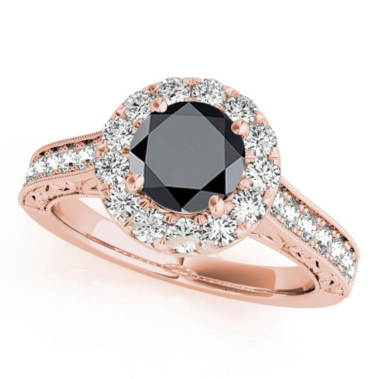 Original Maulijewels 1.40 Carat Round Shape Black And White Diamond Wedding Ring  in 14k Rose Gold