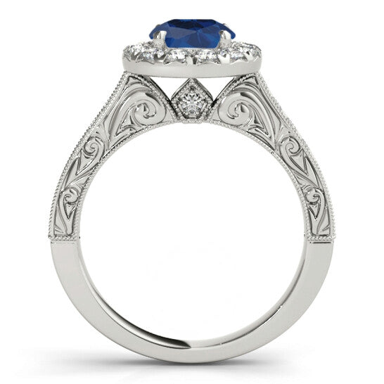 Original Maulijewels 1.40 Carat Round Shape Sapphire And Diamond Wedding Ring in 14k White Gold