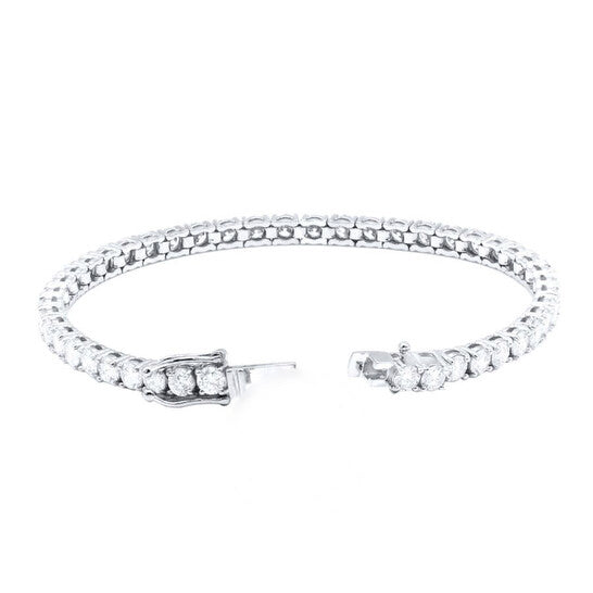 Original Maulijewels 14K Solid White Gold 3.85 Carat Natural Round White Diamond ( F-G/ SI1 ) 7" Tennis Bracelet For Women/ Girls