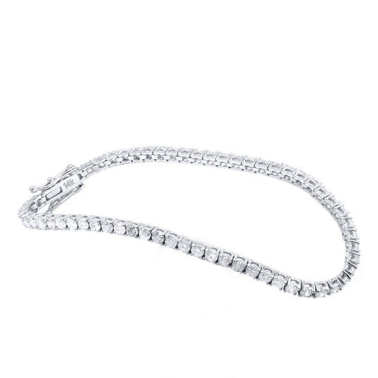 Original Maulijewels 14K Solid White Gold 3.85 Carat Natural Round White Diamond ( F-G/ SI1 ) 7" Tennis Bracelet For Women/ Girls