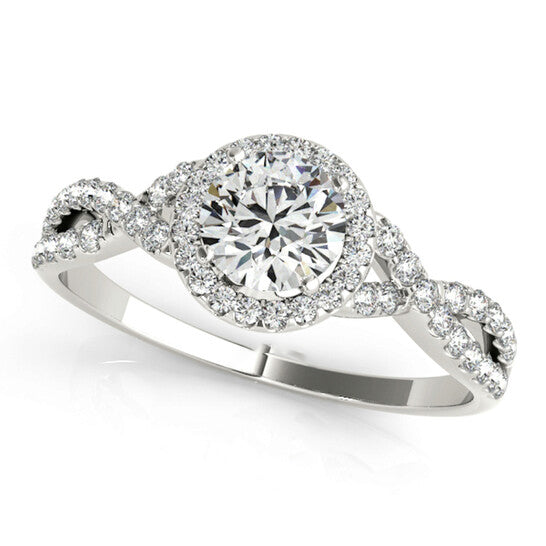 Original Maulijewels 14K Solid White Gold Halo Diamond Engagement Bridal Ring Set with 0.50 Carat diamonds