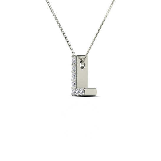 Original Maulijewels 14K White Gold 0.07 Ct Natural Prong Set Diamond Initial " L " Necklace Pendant With 18" Gold Cable Chain