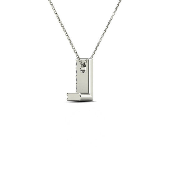 Original Maulijewels 14K White Gold 0.07 Ct Natural Prong Set Diamond Initial " L " Necklace Pendant With 18" Gold Cable Chain