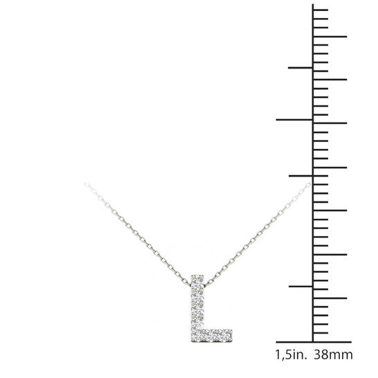 Original Maulijewels 14K White Gold 0.07 Ct Natural Prong Set Diamond Initial " L " Necklace Pendant With 18" Gold Cable Chain