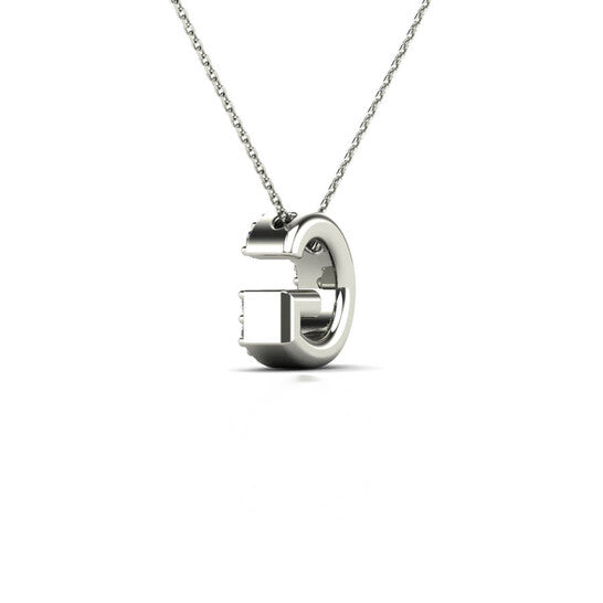 Original Maulijewels 14K White Gold Initial " G " Set With 0.13 Carat Natural Round White Diamond Comes With 18" Gold Cable Chain