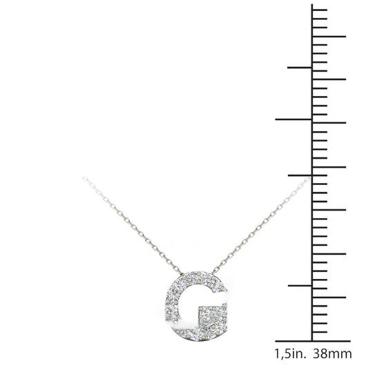 Original Maulijewels 14K White Gold Initial " G " Set With 0.13 Carat Natural Round White Diamond Comes With 18" Gold Cable Chain