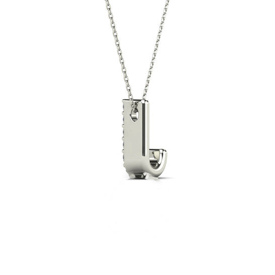 Original Maulijewels 14K White Gold Initial " J " 0.09 Carat Natural Round White Diamond Pendant Necklace With 18" Cable Chain