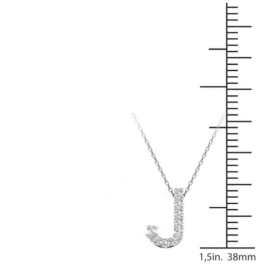 Original Maulijewels 14K White Gold Initial " J " 0.09 Carat Natural Round White Diamond Pendant Necklace With 18" Cable Chain