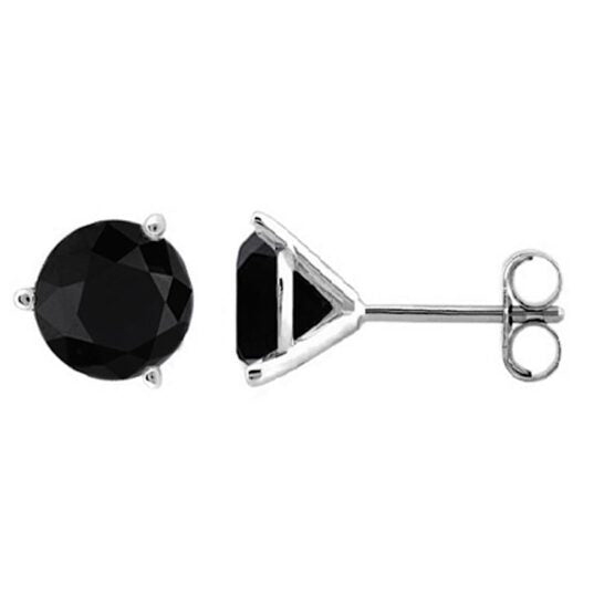 Original Maulijewels 14k White Gold Round Stud Earrings With 0.60 Cttw Natural Black Diamonds (Push Back Clasp)