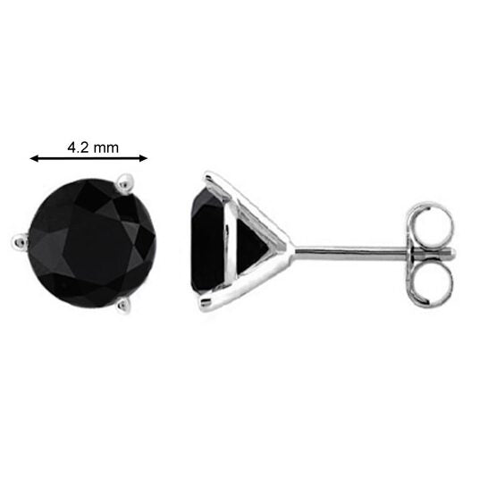 Original Maulijewels 14k White Gold Round Stud Earrings With 0.60 Cttw Natural Black Diamonds (Push Back Clasp)