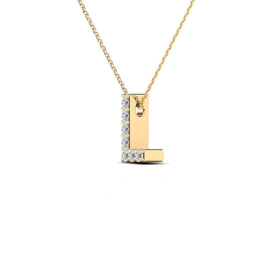 Original Maulijewels 14K Yellow Gold 0.07 Ct Natural Prong Set Diamond Initial " L " Necklace Pendant With 18" Gold Cable Chain