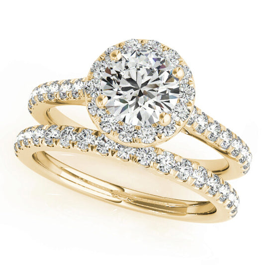 Original Maulijewels 14K Yellow Gold Bridal Set 0.75 Carat Halo Diamond Engagement Ring