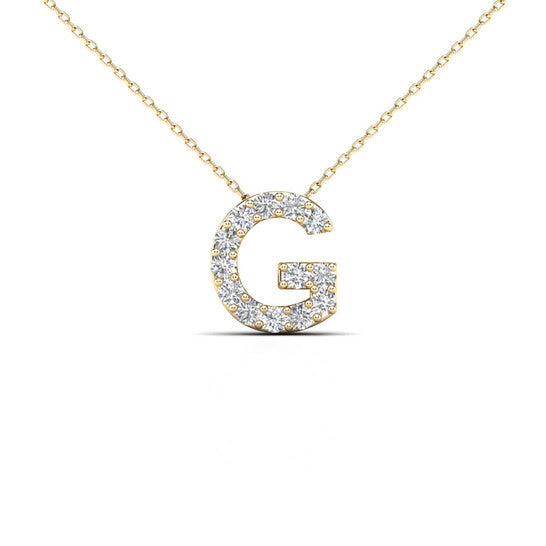 Original Maulijewels 14K Yellow Gold Initial " G " Set With 0.13 Carat Natural Round White Diamond Comes With 18" Gold Cable Chain