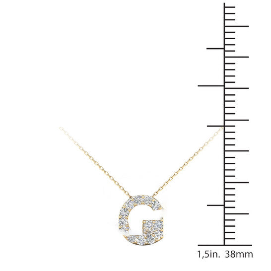 Original Maulijewels 14K Yellow Gold Initial " G " Set With 0.13 Carat Natural Round White Diamond Comes With 18" Gold Cable Chain