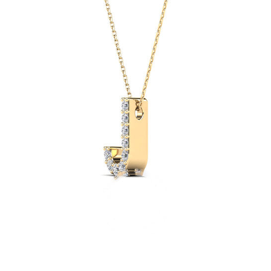 Original Maulijewels 14K Yellow Gold Initial " J " 0.09 Carat Natural Round White Diamond Pendant Necklace With 18" Cable Chain